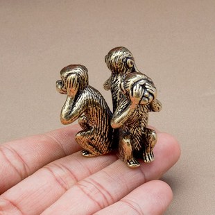 纯铜实心做旧三不猴摆件不看不说不听镇纸茶宠家居防小人风水饰品