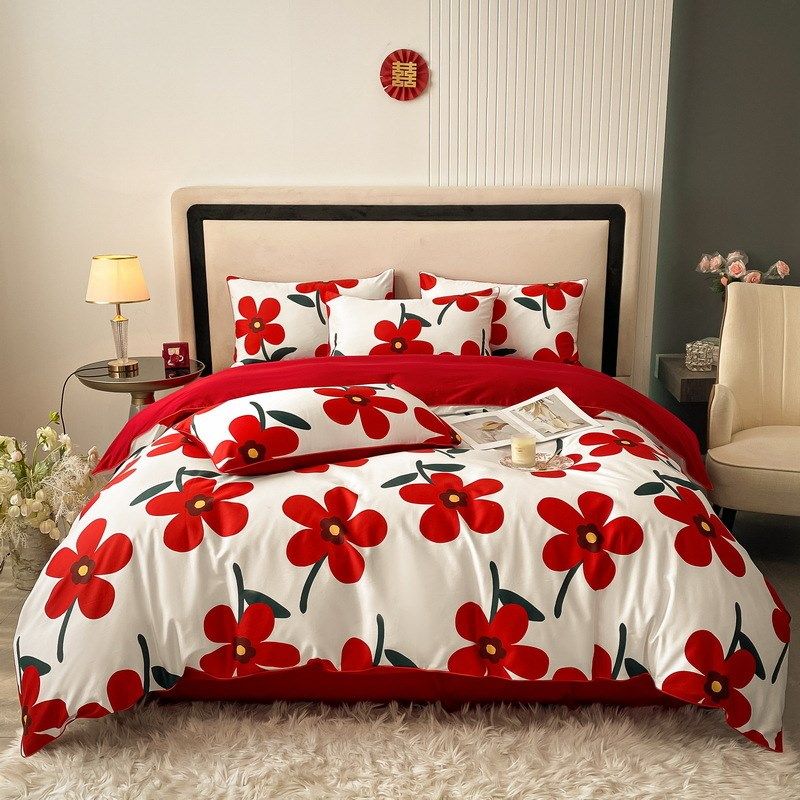 小红书结婚四件套南通婚庆床上用品 婚房4件套大红床单被套,床上用品,婚庆床品套件,淘宝优惠券,粉丝福利购,淘宝优惠卷