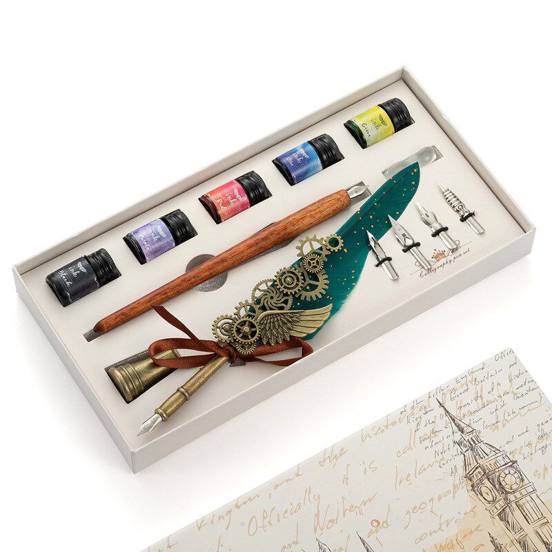 欧式翅膀钢笔机械朋克风墨水广告羽毛笔套装加LOO蘸水笔