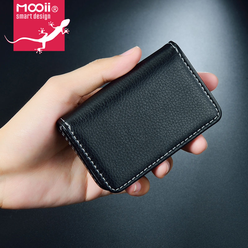 Mooii正品男式名片盒不锈钢边大容量商务超薄真皮名片夹