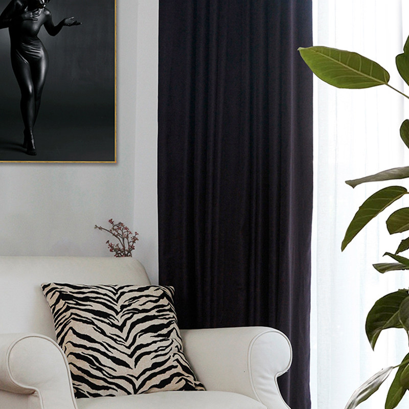 mifu 米夫 黑紫纯色净色棉绒环保窗帘简约现代客厅卧室遮光百搭