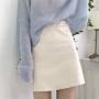 Hàn Quốc ulzzang mùa thu cơ thể giảm béo OL trắng eo cao màu rắn Váy da PU nữ Một từ nửa thân váy hoang dã - Váy chân váy xếp ly hàn quốc