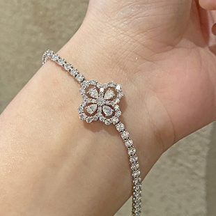 培育钻石四叶草手链人工钻铂金PT950满钻真钻叠戴轻奢LOOP小众款