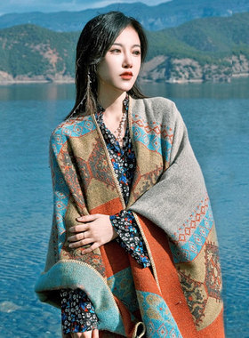 秋冬加厚民族风女旅游拍照披肩