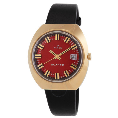 天美时Q1972男士勃艮第休闲手表