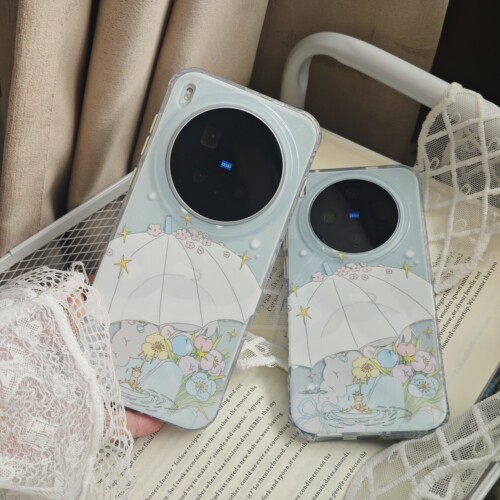 【樱花雨】原创设计手机壳亮面防摔vivox300/x300pro/x300s双层imd大孔蓝色小清新小众意境