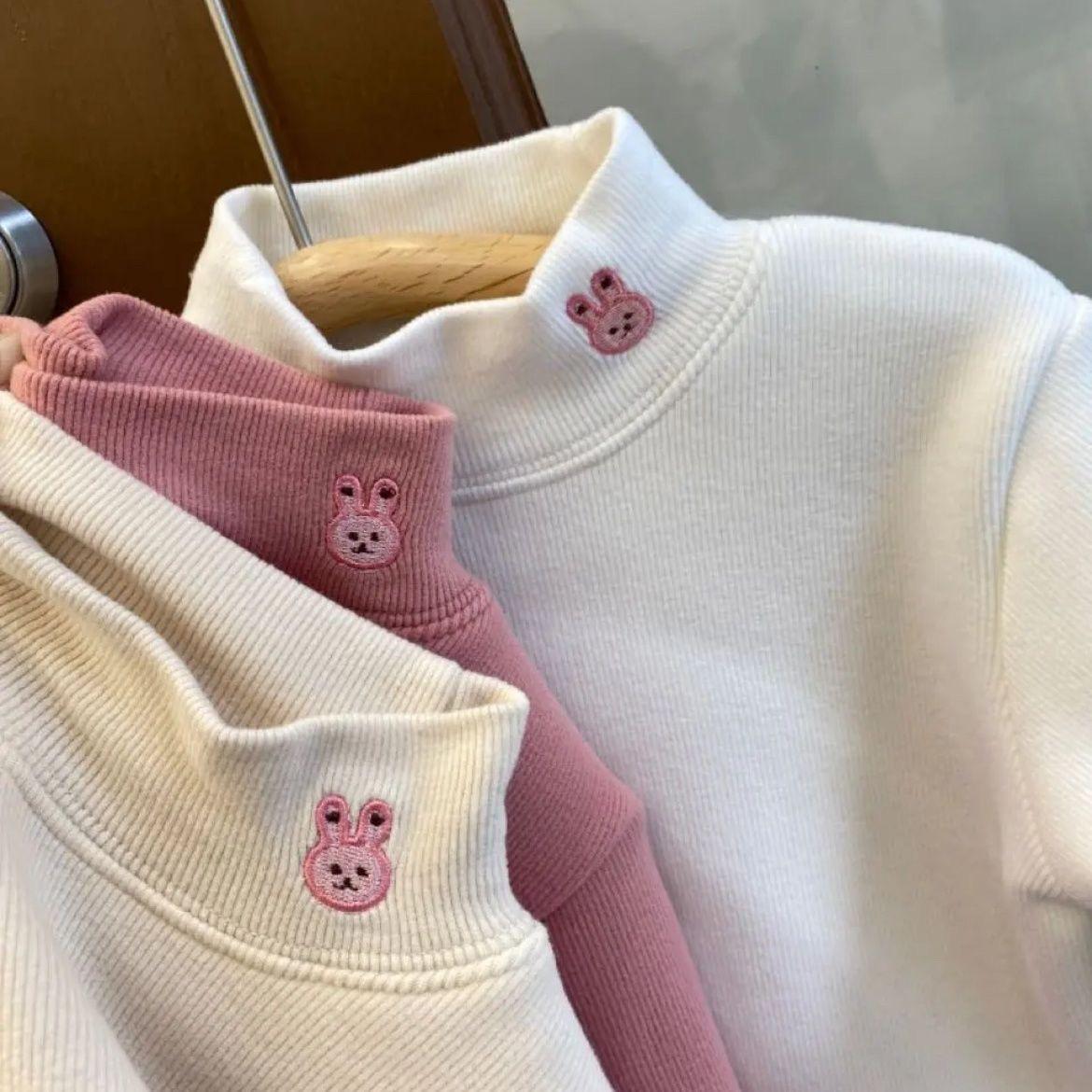 双面毛绒女童秋冬小童韩系新款加绒一体绒小兔子刺绣打底衫百搭