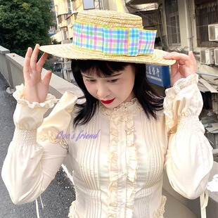 Ooo原创发财宅女同款 浪漫草帽大帽檐遮阳帽帽子百搭 春夏少女法式