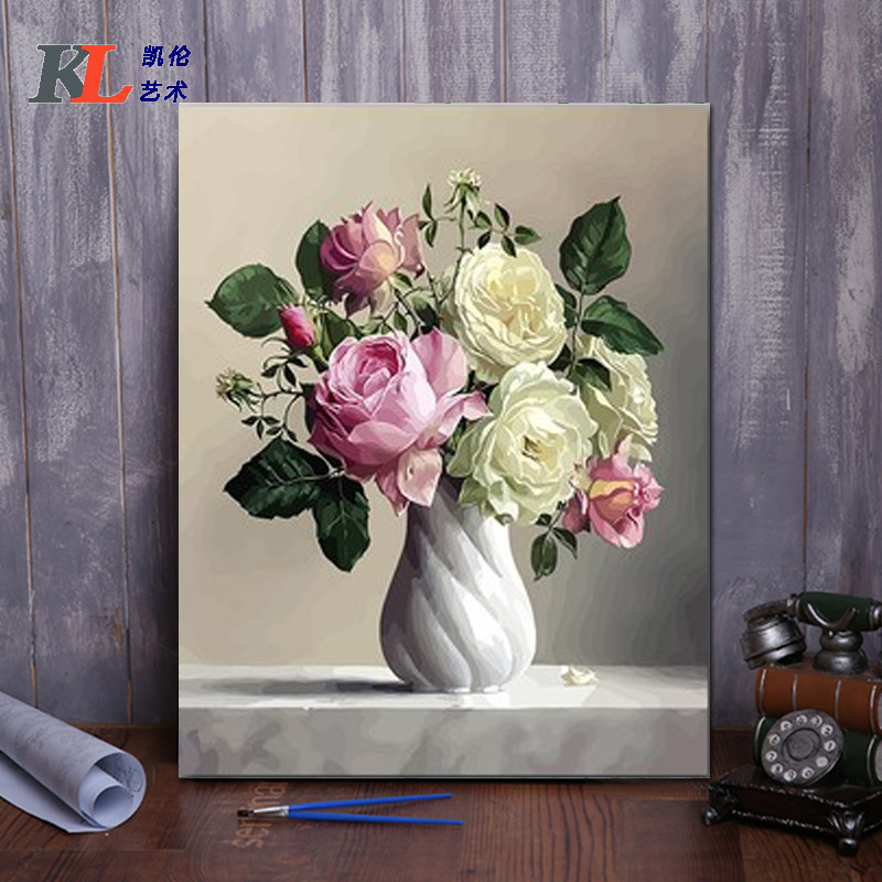 花卉玫瑰插花DIY数字油画