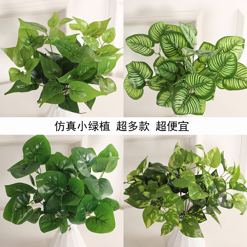 清仓  仿真绿萝金钱叶塑料绿色草仿真绿植小草植物墙配饰绿叶