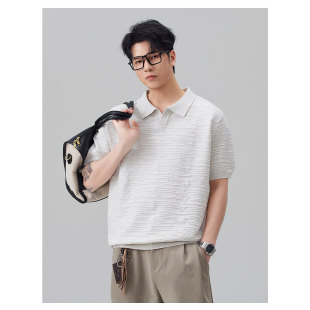 简约复古老钱风短袖 新款 翻领上衣 男2026夏季 肌理感针织Polo衫