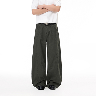 美式复古水洗弯刀休闲裤男女中性款直筒宽松工装潮牌阔腿拖地裤子