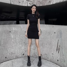 夏季小个子气质显瘦紧身黑色包臀裙辣妹性感针织修身连衣裙女