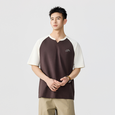 夏季百搭新款拼接色插件袖圆领短袖T男含税价格:53.1