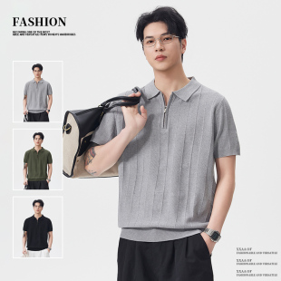 男复古老钱风短袖 半拉链翻领POLO衫 针织上衣 新款 实拍2026夏季