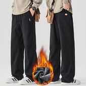 男宽松百搭简约松紧腰加厚锁温长裤 直筒休闲裤 新款 加绒保暖冬季