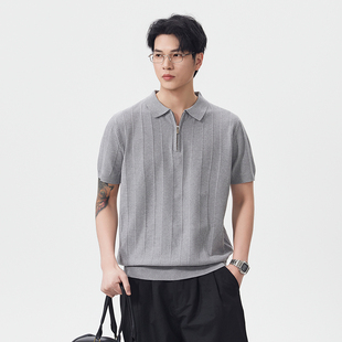 男复古老钱风短袖 半拉链翻领POLO衫 针织上衣 新款 实拍2026夏季