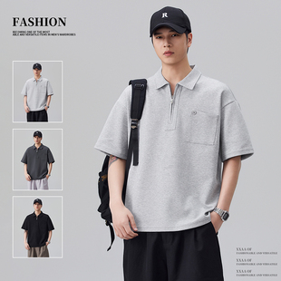 新款 男士 美式 Polo衫 宽松廓形百搭休闲上衣 半拉链短袖 实拍2026夏季