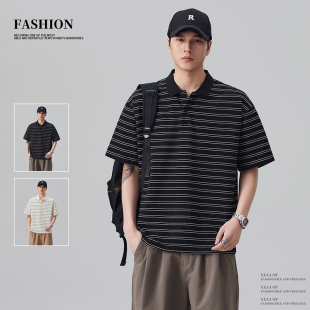新款 男士 美式 POLO衫 潮流宽松百搭上衣 条纹纯棉短袖 实拍2026夏季