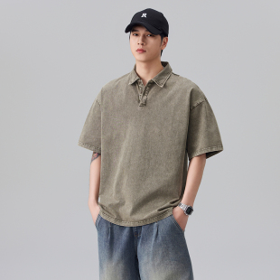 宽松纯色百搭休闲翻领T恤 男2026夏季 日系复古洗水纯棉短袖 Polo衫