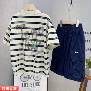 大E小e童装中大童韩版条纹T恤2026夏款男女童纯棉卡通半袖潮3722