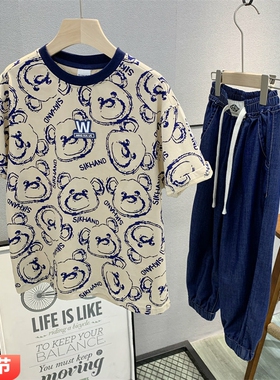 童乐鱼品牌童装儿童韩版潮流T恤2025夏款中大童圆领时尚短袖51153