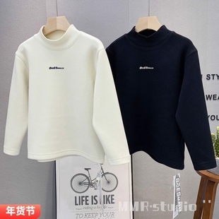 大E小e童装 压花保暖打底衫2025冬款男女童半高领内搭发热衫6666