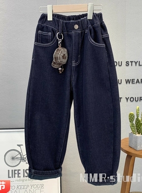 大E小e童装儿童韩版加绒牛仔裤2025冬款男女童百搭洋气老爹裤8706