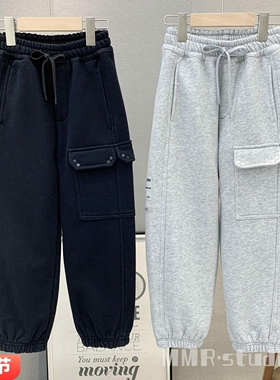 牛哆哆童装2025冬款新品男女童加绒休闲裤百搭一体绒工装裤91371