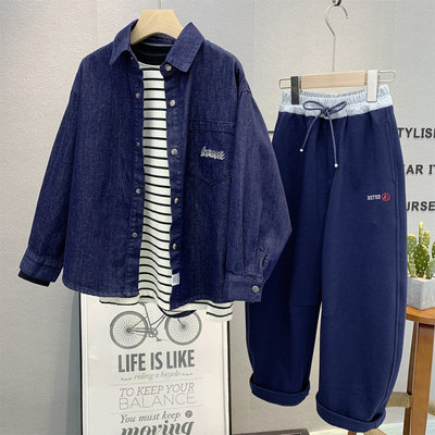 牛哆哆儿童韩版牛仔衬衫字母外套