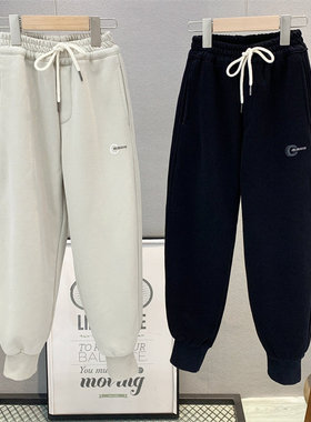 卡芙恰恰童装 中大童韩版一体绒休闲裤2025冬款男女童运动裤87721