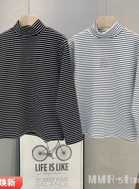 卡芙恰恰童装 儿童半高领条纹打底衫2025冬男女童百搭保暖T恤5663