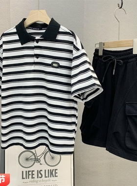 布芮欧童装中大童韩版条纹polo衫2025夏款男女童时尚短袖T恤20069