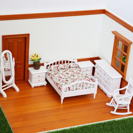 1:12迷你娃娃屋卧室套装6套dollhouse 12分娃娃用摆件ob11床镜子