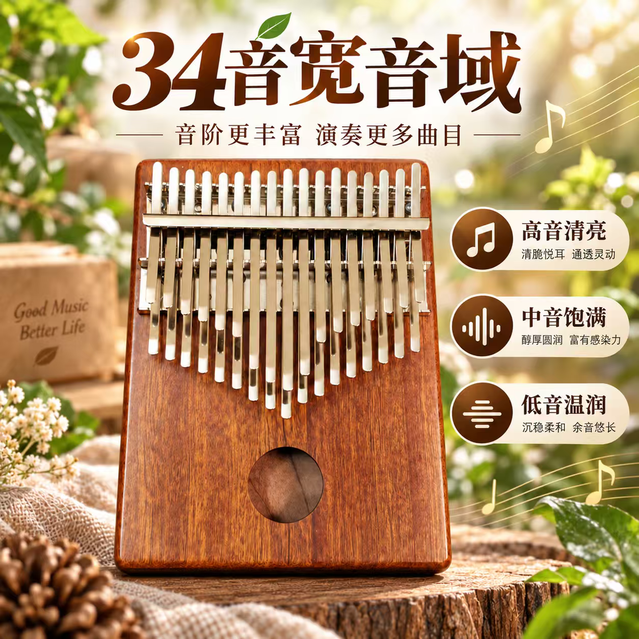 34音双层手指琴初学者乐器卡林巴礼品儿童可爱双排木质拇指专业级