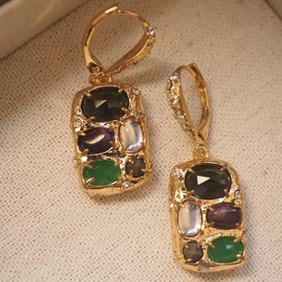 欧美鬼才设计师紫水晶宝石镶嵌耳挂耳环耳夹女小众无耳洞vintage