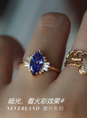 新款跨境小红书同款梦如幻高仿蓝宝石轻奢开口简约百搭高级感戒指