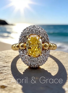 四月·轻珠宝/S925银镀真金·爆钻招财黄钻米珠戒指小众设计轻奢
