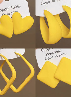 黄色系大气几何耳环女夏季心形