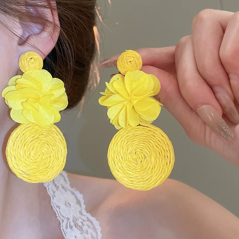 个性独特布艺花朵吊坠圆形夸张耳钉2026海边度假风拍照显脸小耳坠,饰品/流行首饰/时尚饰品新,耳钉,淘宝优惠券,粉丝福利购,淘宝优惠卷