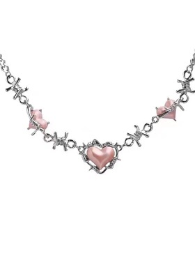 桃之夭夭荆棘粉色爱心项链女可爱少女心夏天甜美锁骨链辣妹风颈链