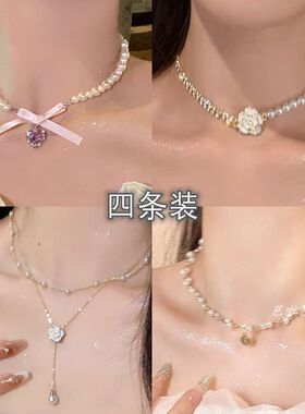 甜美爱心蕾丝蝴蝶结珍珠项链女生法式夏季轻奢小众锁骨颈链配饰