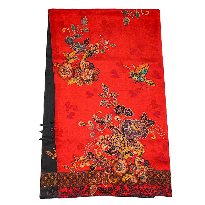 老料【蝶舞芳菲】双面盘扣长巾香云纱围巾真丝桑蚕丝披肩彩色国风