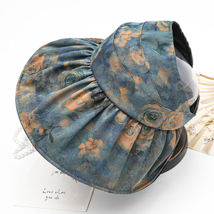 半空顶【蓝冰美人】褶皱大帽檐香云纱真丝桑蚕丝防晒遮阳女太阳帽