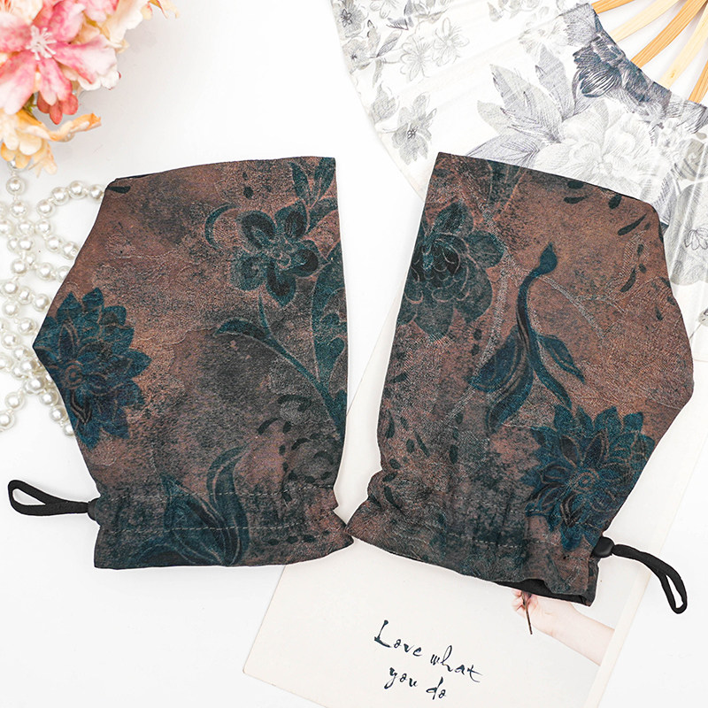 【抽绳手套】香云纱桑蚕丝护手双层防风半指头真丝手套