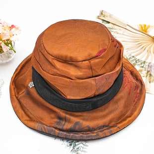 欧根纱过署莨桑蚕丝四季新款桑蚕丝真丝遮阳帽防晒帽子时尚大帽檐