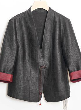 小西装【漆夜丹心】100桑蚕丝香云纱平安结黑龟纹外套西服休闲