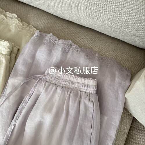 The Wén 生如夏花拼接温柔松紧高腰裤腿拼接休闲裤 A325