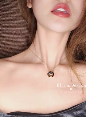 许愿硬币简约美国14k包金chic风ins幸运罗盘轻奢小众项链女锁骨链