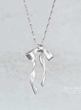 精致简约百搭S925纯银项链磨砂蝴蝶结飘带抽拉式项链甜美风锁骨链